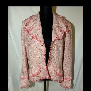 Joseph Plata pink/white blazer with fringe trim